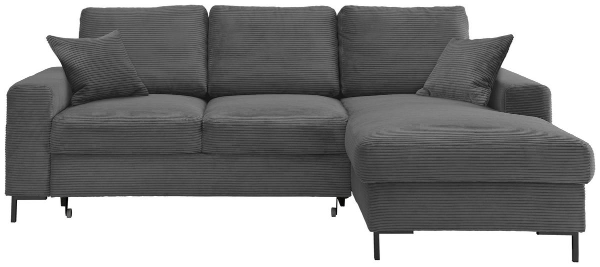 ECKSCHLAFSOFA  mit Liegefunktion, Rücken echt Cord Grau  - Schwarz/Grau, KONVENTIONELL, Textil/Metall (237/143cm) - Livetastic