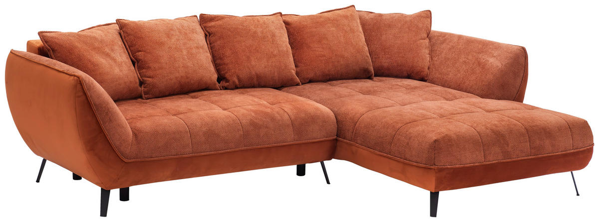 ECKSOFA in Struktur Rostfarben  - Rostfarben/Schwarz, Design, Textil/Metall (282/187cm) - Livetastic