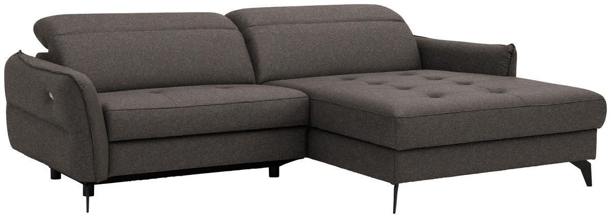 ECKSOFA Flachgewebe Graubraun  - Graubraun/Schwarz, Design, Textil/Metall (246/175cm) - Celina