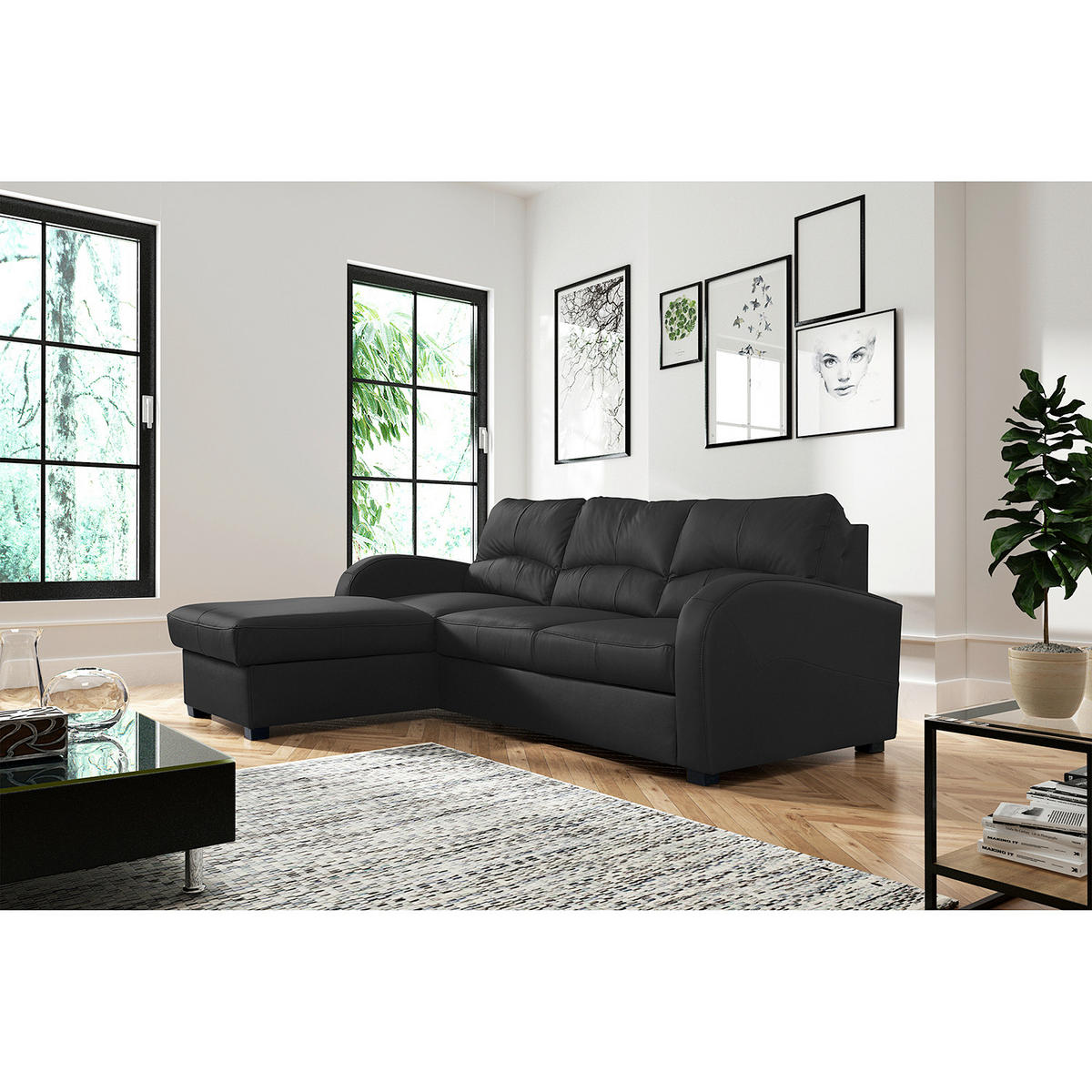ECKSOFA 168/227 cm TILO in Lederlook Schwarz Bettkasten  168/227 cm  - Schwarz, Design, Kunststoff/Textil (168/227cm) - Livetastic