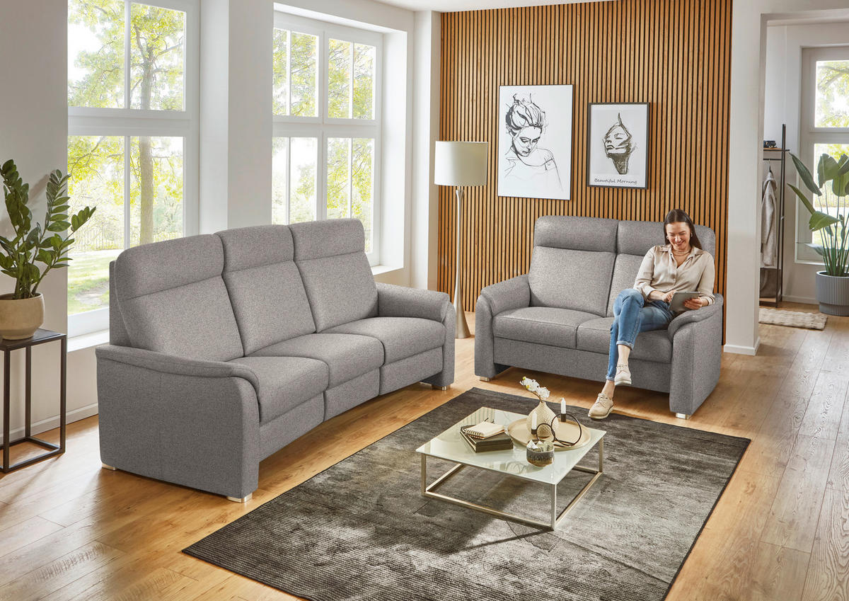 2-SITZER-SOFA Flachgewebe Graubraun  - Graubraun/Alufarben, Konventionell, Textil/Metall (156/107/95cm) - Beldomo Comfort
