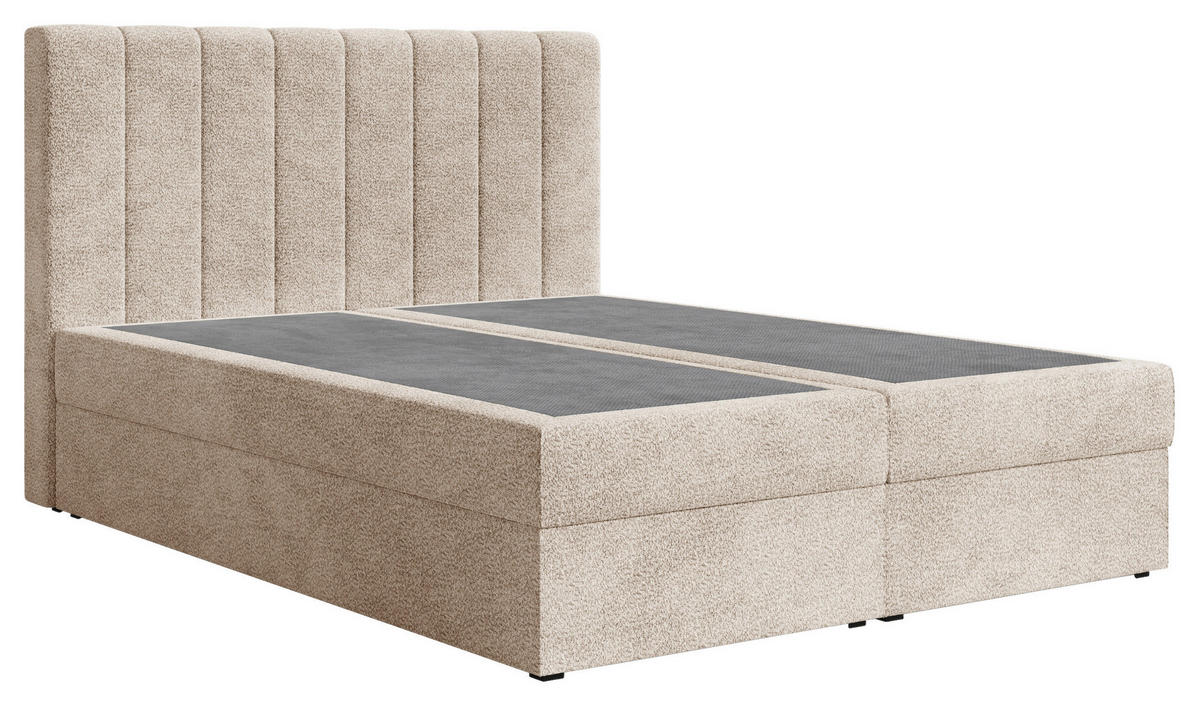 BOXBETT 140/200 cm,  in Beige, Bettkasten, Topper,  - Beige/Schwarz, MODERN, Holz/Kunststoff (140/200cm) - MID.YOU