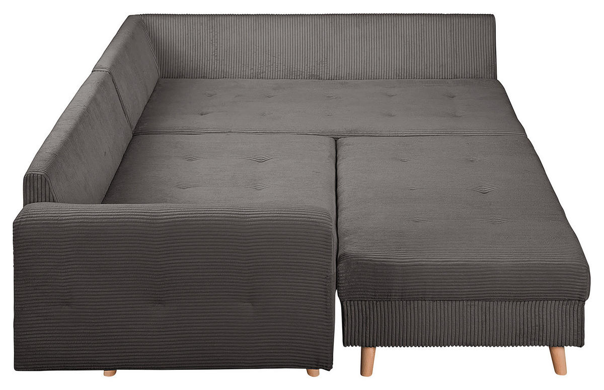 ECKSOFA inkl. Hocker Ariella Dunkelgrau Cord  - Dunkelgrau/Naturfarben, Design, Holz/Textil (231/161cm) - Livetastic
