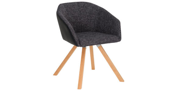 STUHL Flachgewebe, Lederlook Eiche massiv Anthrazit, Eichefarben, Schwarz - Eichefarben/Anthrazit, Design, Holz/Textil (62/81/56cm) - Dieter Knoll
