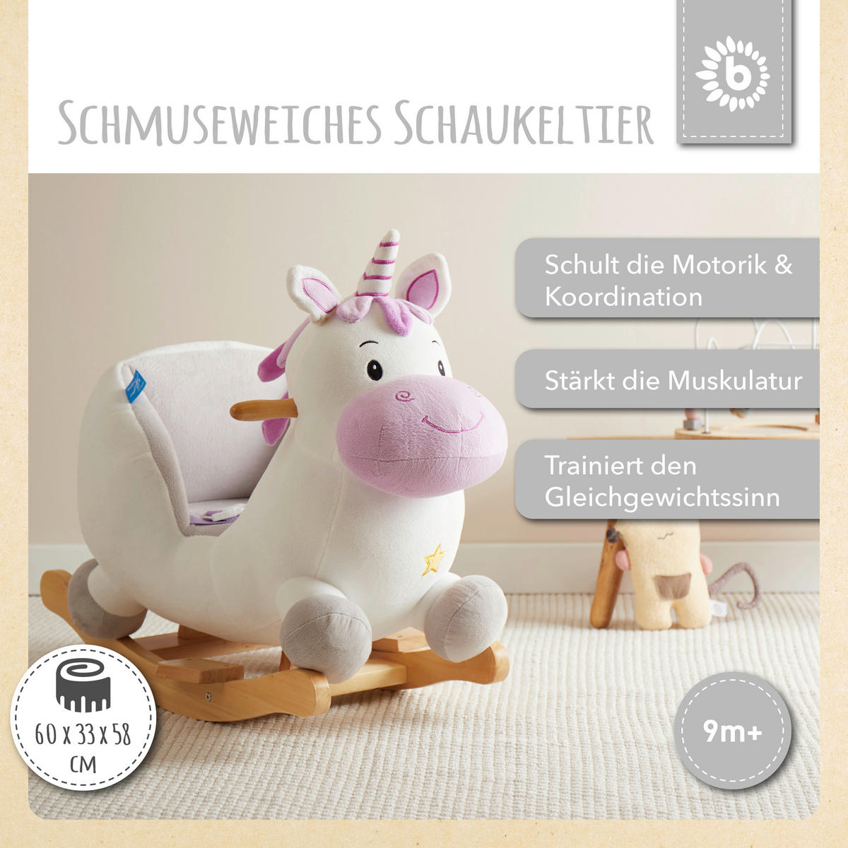 SCHAUKELTIER - Lila/Weiß, KONVENTIONELL, Holz/Textil (60/58/33cm)