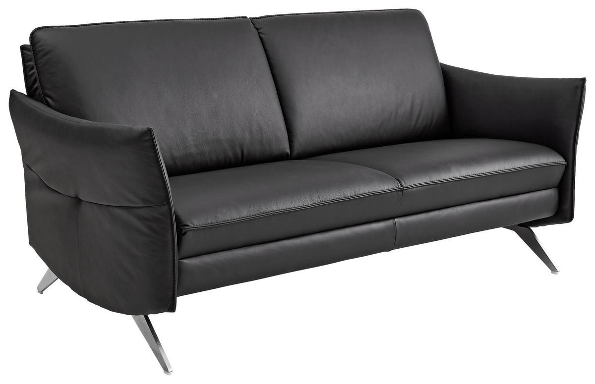 2-SITZER-SOFA in Echtleder Schwarz  - Edelstahlfarben/Schwarz, Design, Leder/Metall (155/86/92cm) - Himolla Komfortklass