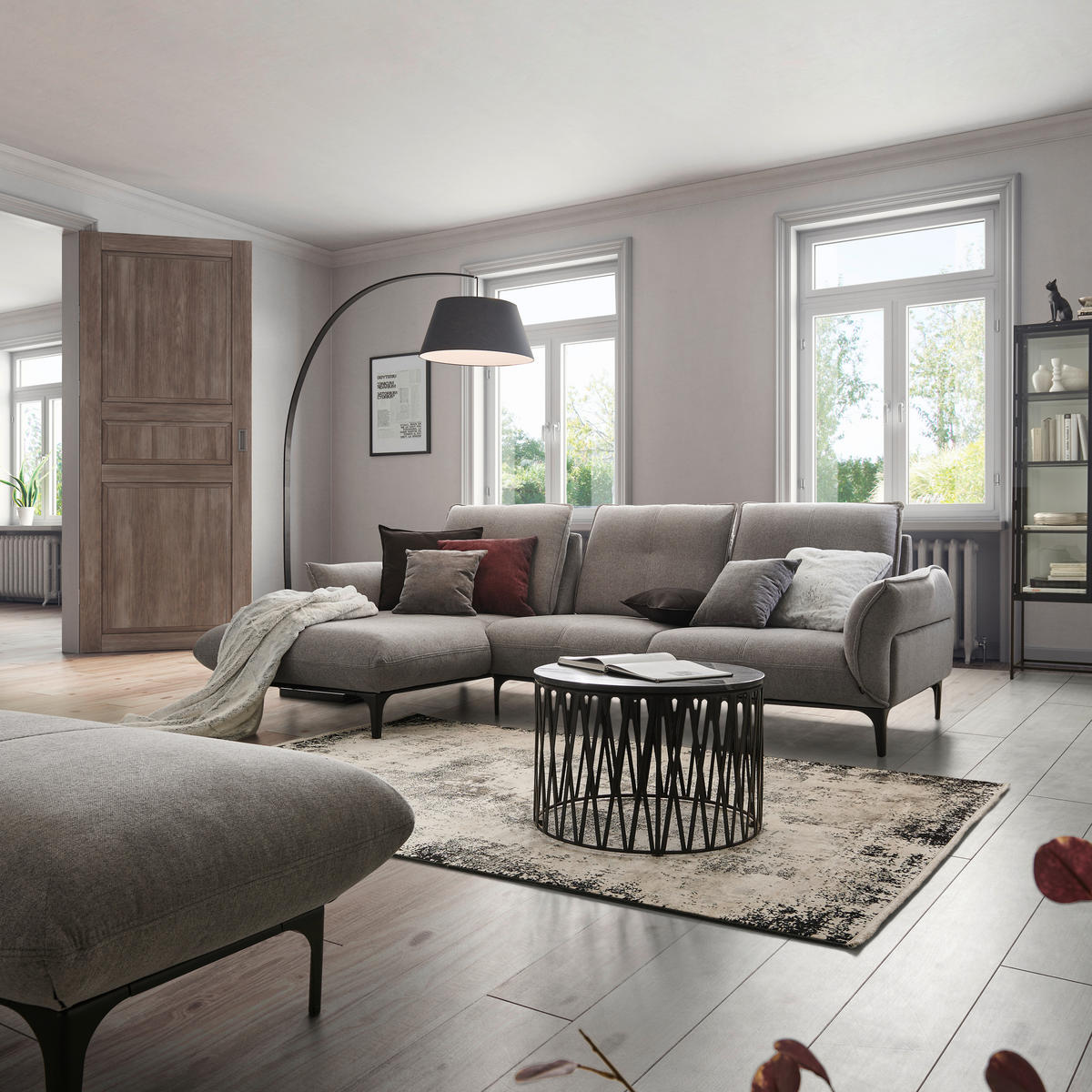 ECKSOFA in Webstoff Grau  182/277 cm  - Schwarz/Grau, Natur, Textil (182/277cm) - Valnatura
