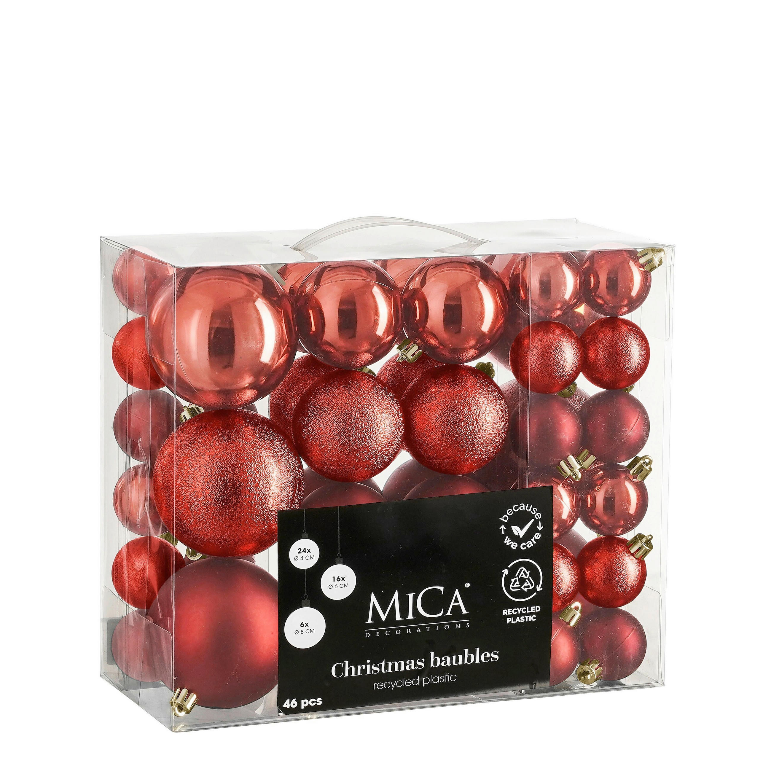 KARÁCSONYFAGÖMBSZETT - piros, Basics, műanyag (8,0/8,0/8,0cm)
