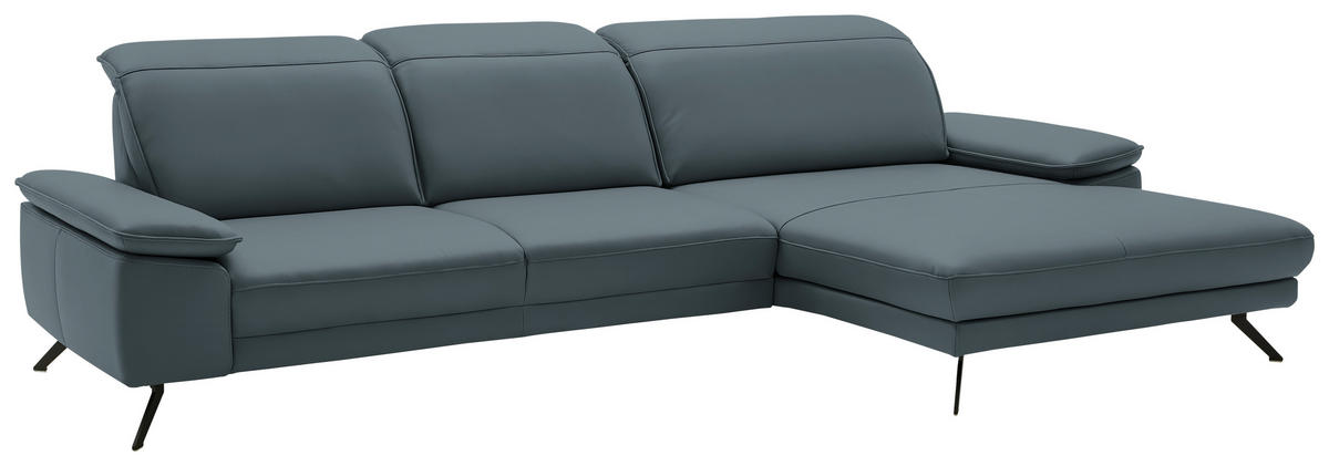 ECKSOFA in Echtleder Grau  332/193 cm  - Schwarz/Grau, Design, Leder/Metall (332/193cm) - Dieter Knoll