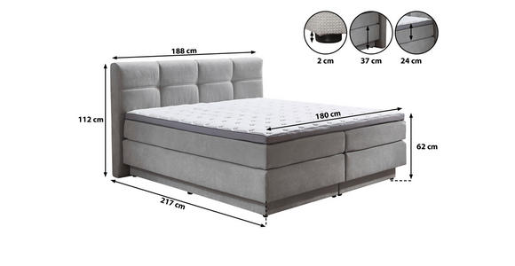 BOXSPRINGBETT 180/200 cm  in Hellgrau  - Hellgrau/Schwarz, KONVENTIONELL, Kunststoff/Textil (180/200cm) - Carryhome