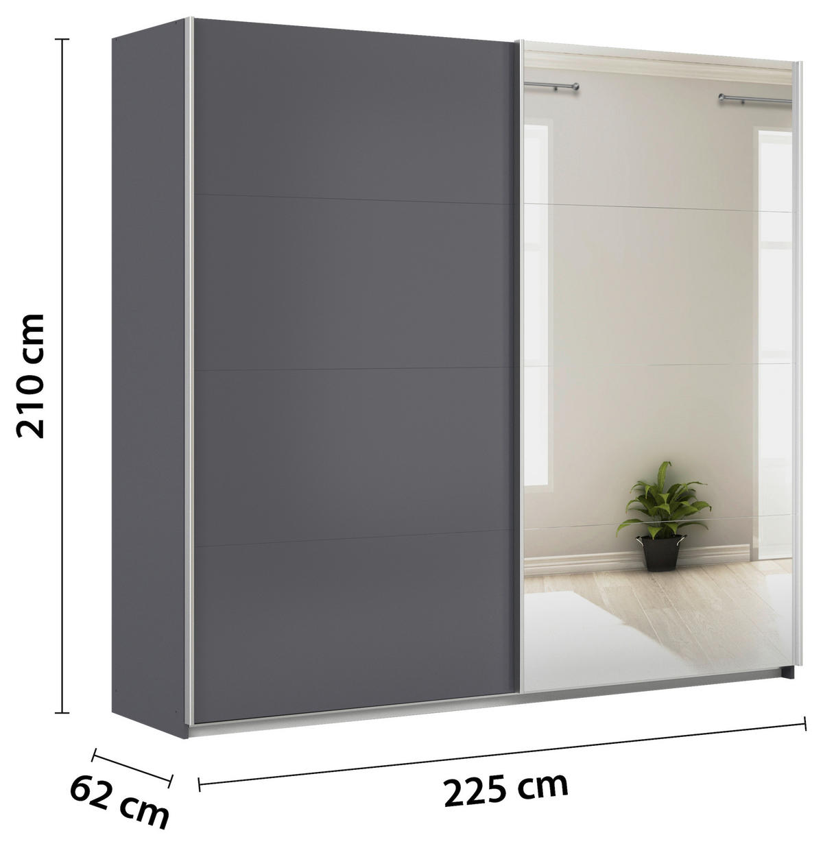 SCHWEBETÜRENSCHRANK  in Grau  - Alufarben/Grau, KONVENTIONELL, Glas/Holzwerkstoff (225/210/62cm) - Xora