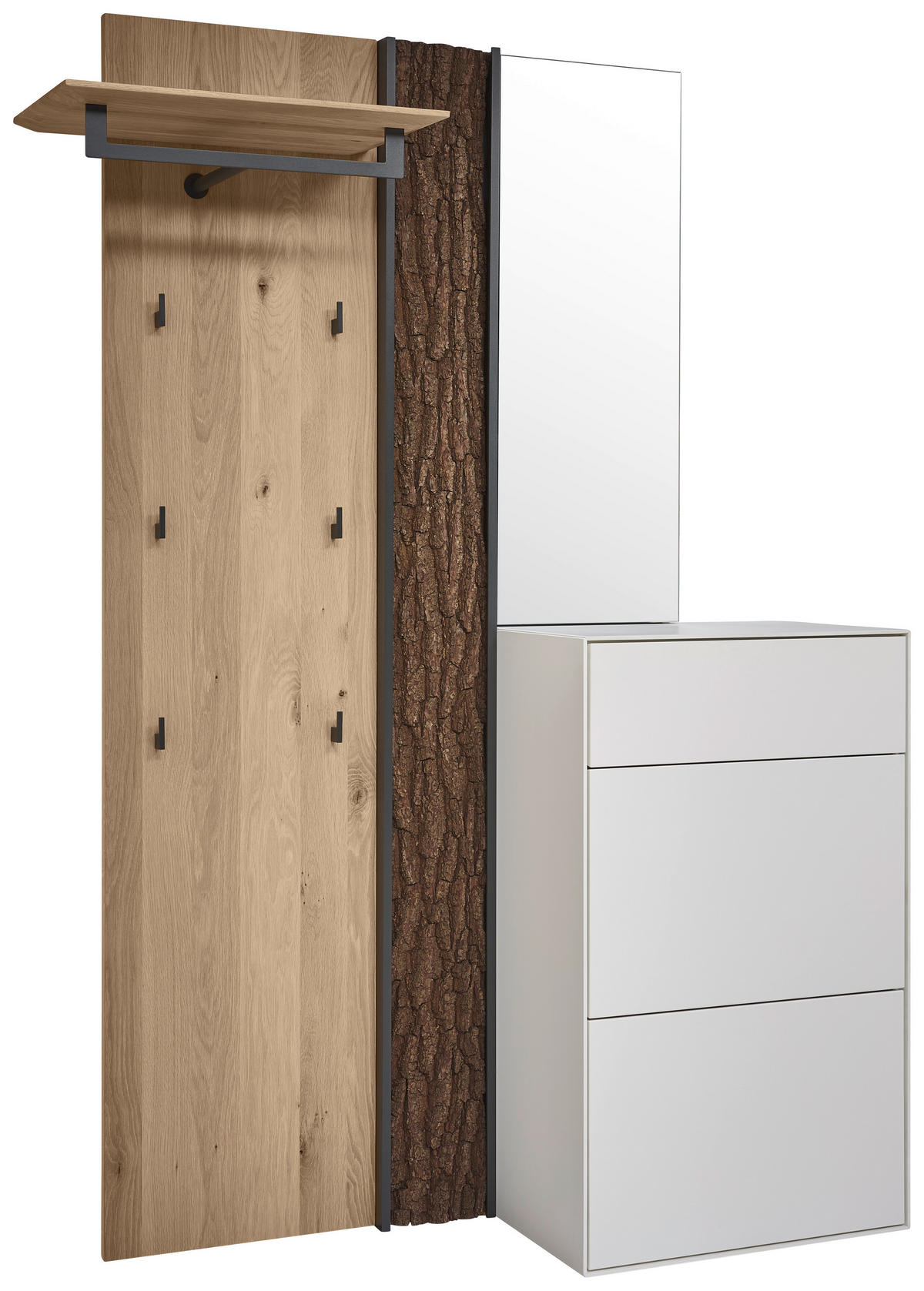 GARDEROBE 3-teilig  in 125/196/39 cm  - Eichefarben/Weiß, Design, Glas/Holz (125/196/39cm) - Johann Jakob