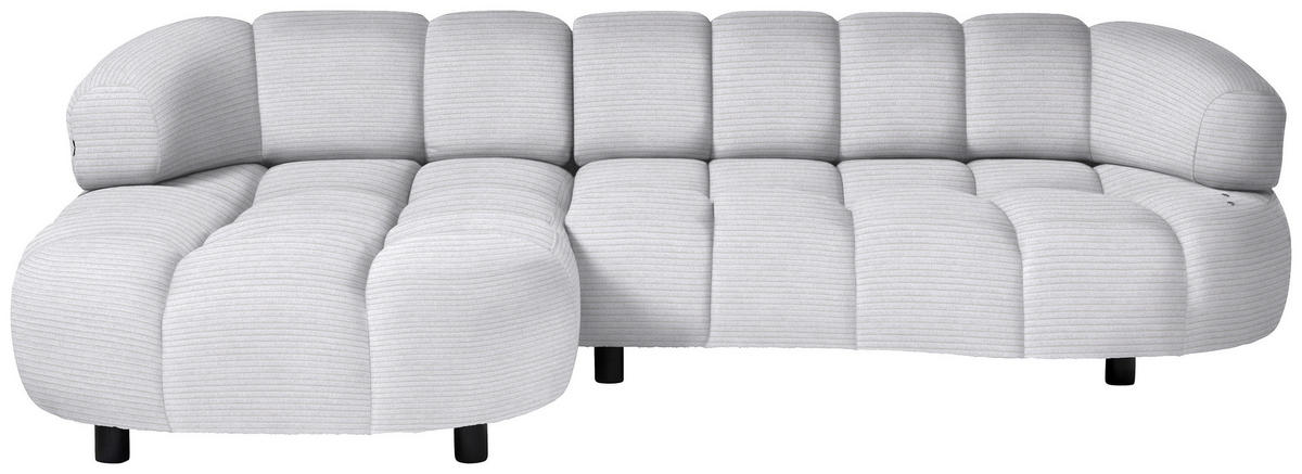 ECKSOFA in Cord, Velours Silberfarben  183/284 cm  - Silberfarben/Schwarz, Design, Holz/Textil (183/284cm) - Welnova