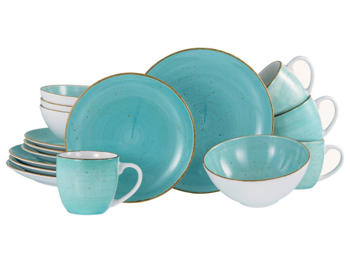 KOMBISERVICE Weiß, Hellblau Vintage Nature Aqua 16-teilig 4 Personen  - Weiß/Hellblau, Basics, Keramik - Creatable