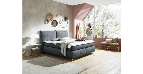 BOXSPRINGBETT 180/200 cm in Dunkelgrau - Edelstahlfarben/Dunkelgrau, KONVENTIONELL, Textil (180/200cm) - Dieter Knoll