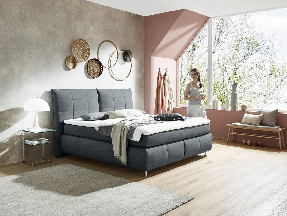 BOXSPRINGBETT 180/200 cm  in Dunkelgrau  - Edelstahlfarben/Dunkelgrau, Konventionell, Textil (180/200cm) - Dieter Knoll