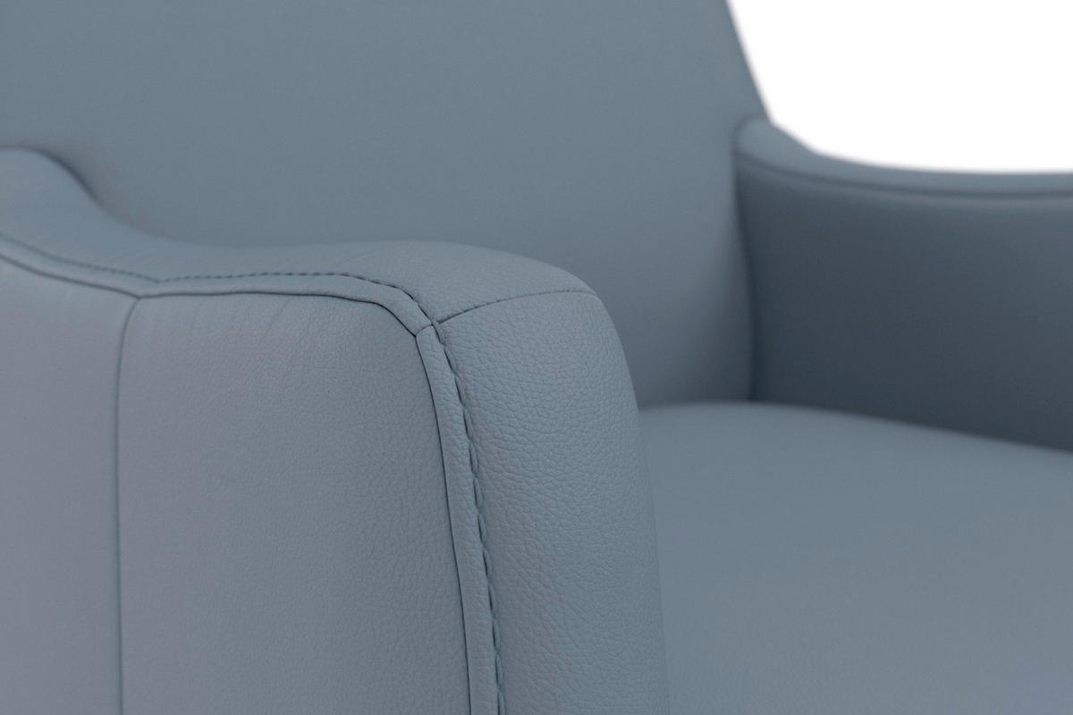 SESSEL in Echtleder Graublau  - Graublau/Eichefarben, Basics, Leder/Holz (70/93/75cm) - Sit & More