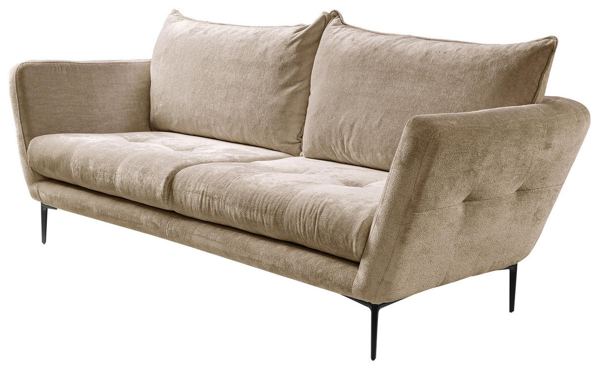 SOFA in Velours Beige  - Beige/Schwarz, Design, Textil/Metall (225/86/95cm) - MID.YOU