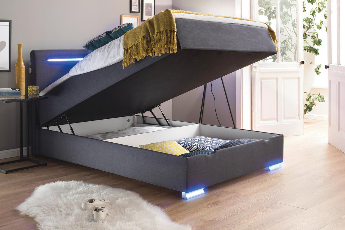 BOXSPRINGBETT 140/200 cm  in Anthrazit  - Anthrazit/Silberfarben, Design, Kunststoff/Textil (140/200cm) - Boxxx