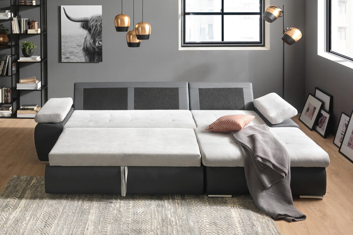 ECKSOFA Grau, Dunkelgrau Flachgewebe  - Dunkelgrau/Grau, Design, Kunststoff/Textil (271/175cm) - MID.YOU