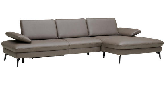 ECKSOFA in Echtleder Graubraun  - Graubraun/Schwarz, Design, Leder/Metall (325/157cm) - Dieter Knoll