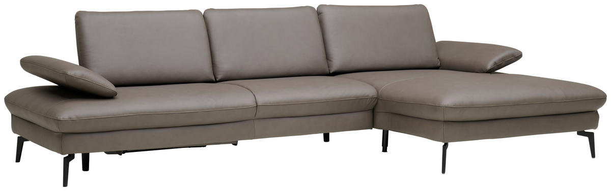 ECKSOFA in Echtleder Graubraun  - Graubraun/Schwarz, Design, Leder/Metall (325/157cm) - Dieter Knoll