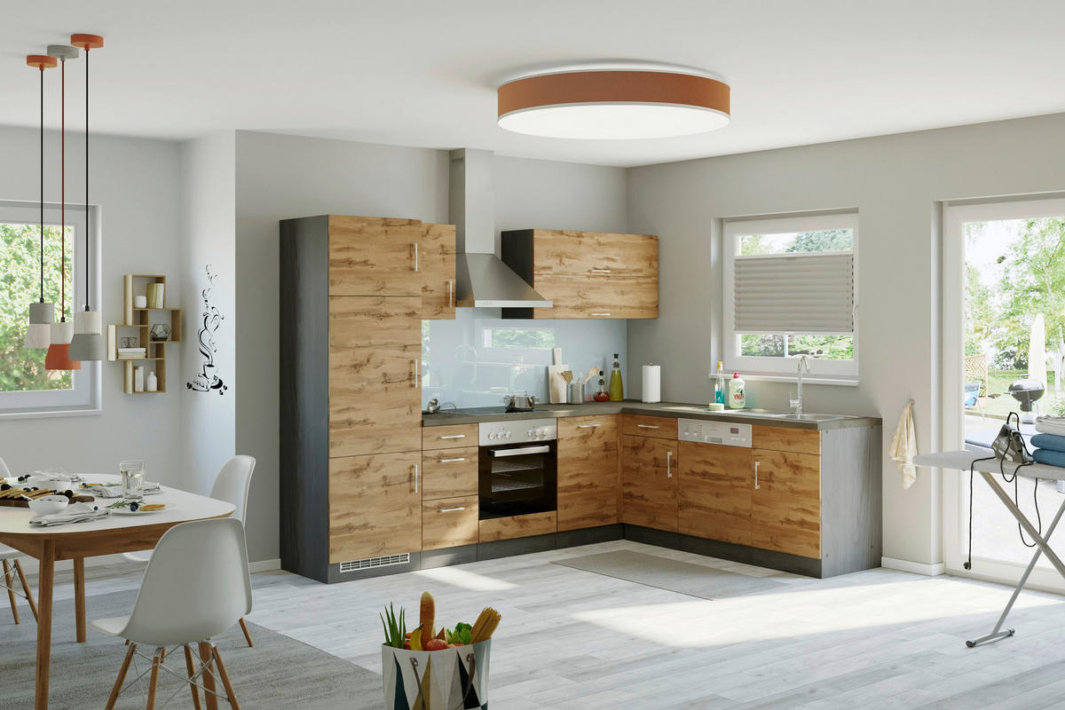 CUISINE D'ANGLE 210/270 cm  in couleur de chêne  - couleur de chêne/anthracite, Modern, matériau de bois (210/270cm) - Held