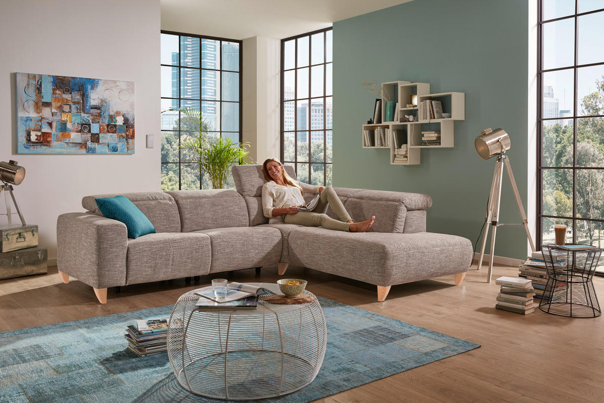 SEDEŽNA GARNITURA, sivorjava  - bukev v kolonialno rjavem odtenku/sivorjava, Design, tekstil/les (290/79-104/238cm) - Pure Home Lifestyle