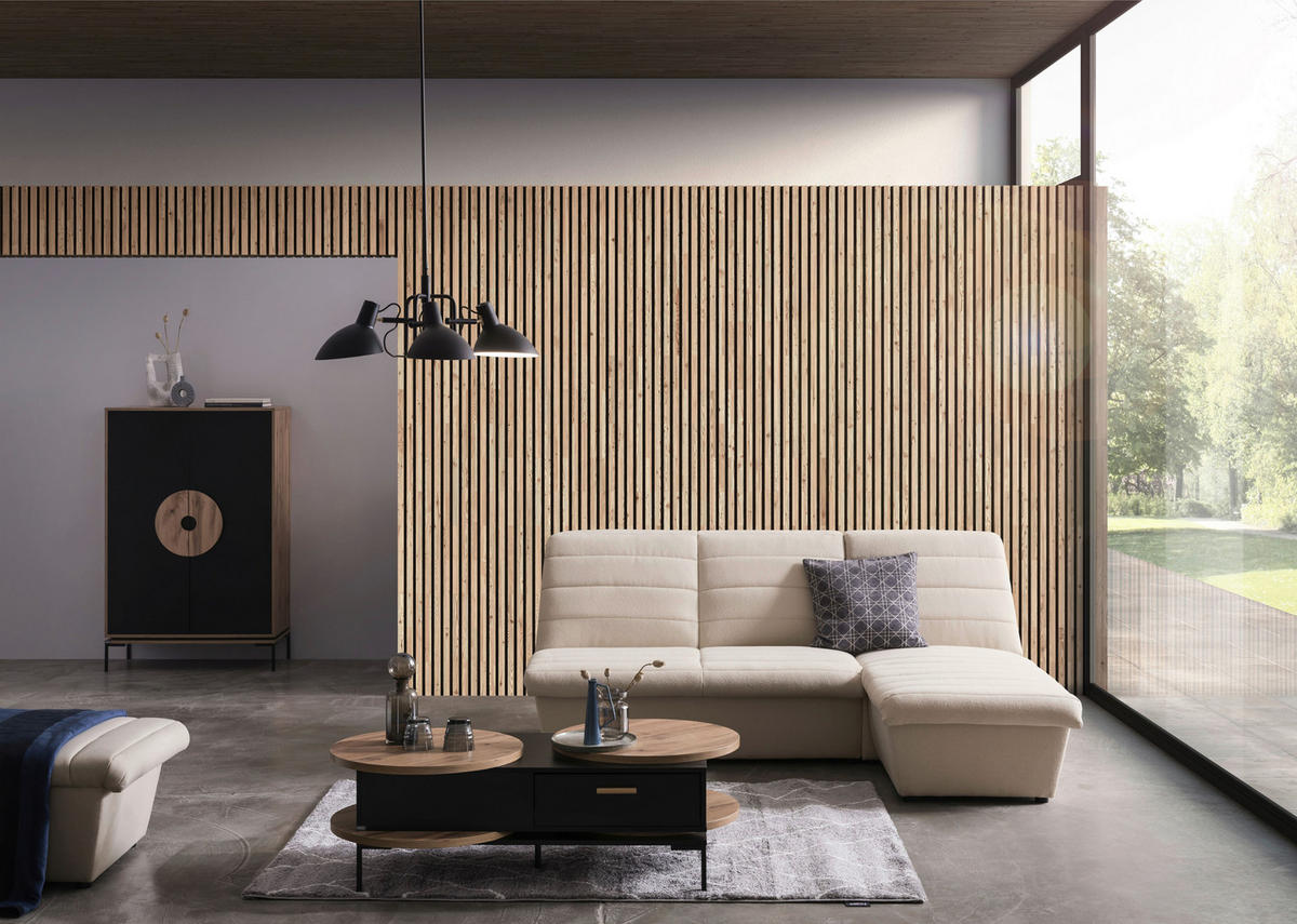ECKSOFA in Webstoff Creme  214/168 cm  - Creme/Schwarz, Design, Kunststoff/Textil (214/168cm) - LOOKS by W.Joop