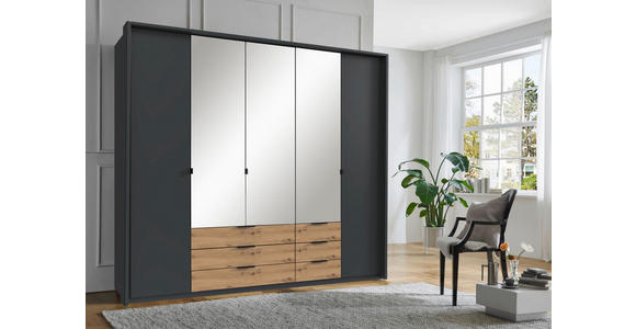 KLEIDERSCHRANK in Graphitfarben, Eiche Artisan - Schwarz/Graphitfarben, Design, Glas/Holzwerkstoff (225/208/58cm) - Carryhome