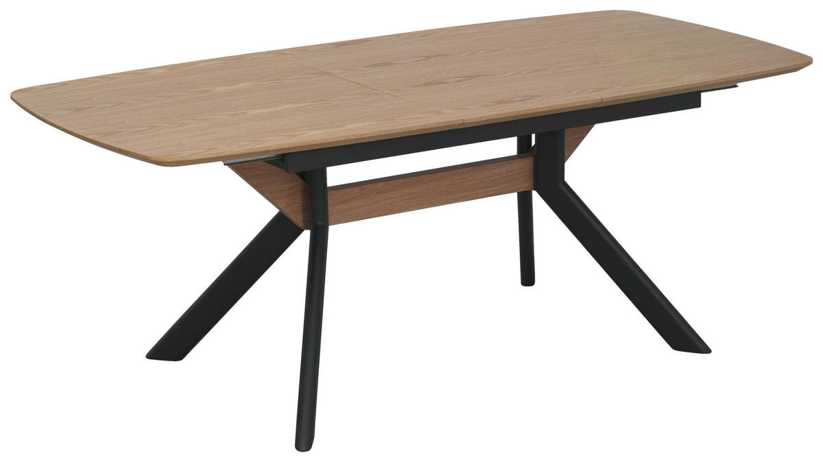 ESSTISCH 160/200/95/76 cm Nachbildung  Metall, Holzwerkstoff ausziehbar rechteckig Naturfarben, Schwarz  - Schwarz/Naturfarben, MODERN, Holzwerkstoff/Metall (160/200/95/76cm) - Livetastic