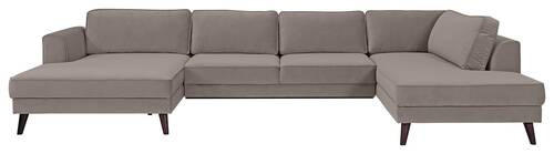 WOHNLANDSCHAFT in Velours Taupe  - Taupe/Wengefarben, Modern, Holz/Textil (169/348/201cm) - Trendmanufaktur