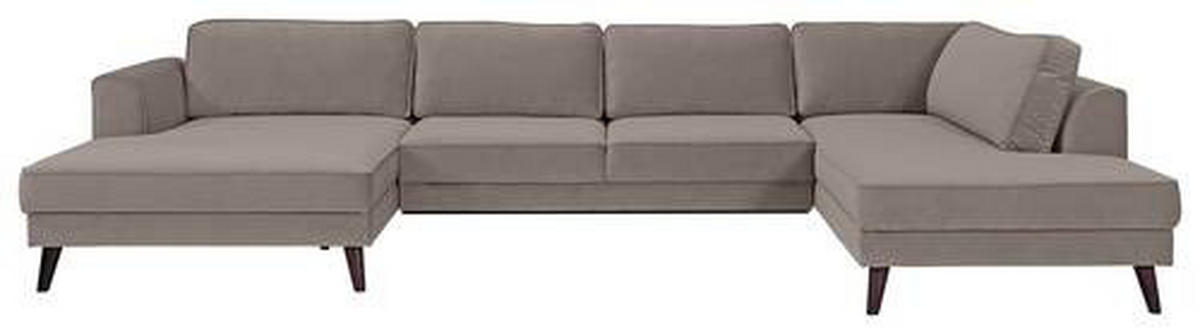 WOHNLANDSCHAFT in Velours Taupe  - Taupe/Wengefarben, Modern, Holz/Textil (169/348/201cm) - Trendmanufaktur