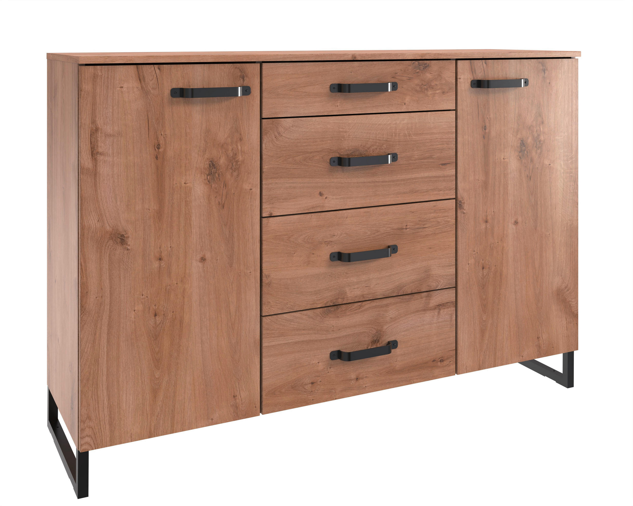 KOMÓD 135/92/41 cm  - fekete/tölgyfa, Basics, faalapú anyag/fém (135/92/41cm) - Carryhome