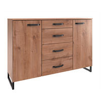 KOMÓD 135/92/41 cm  - fekete/tölgyfa, Basics, faalapú anyag/fém (135/92/41cm) - Carryhome