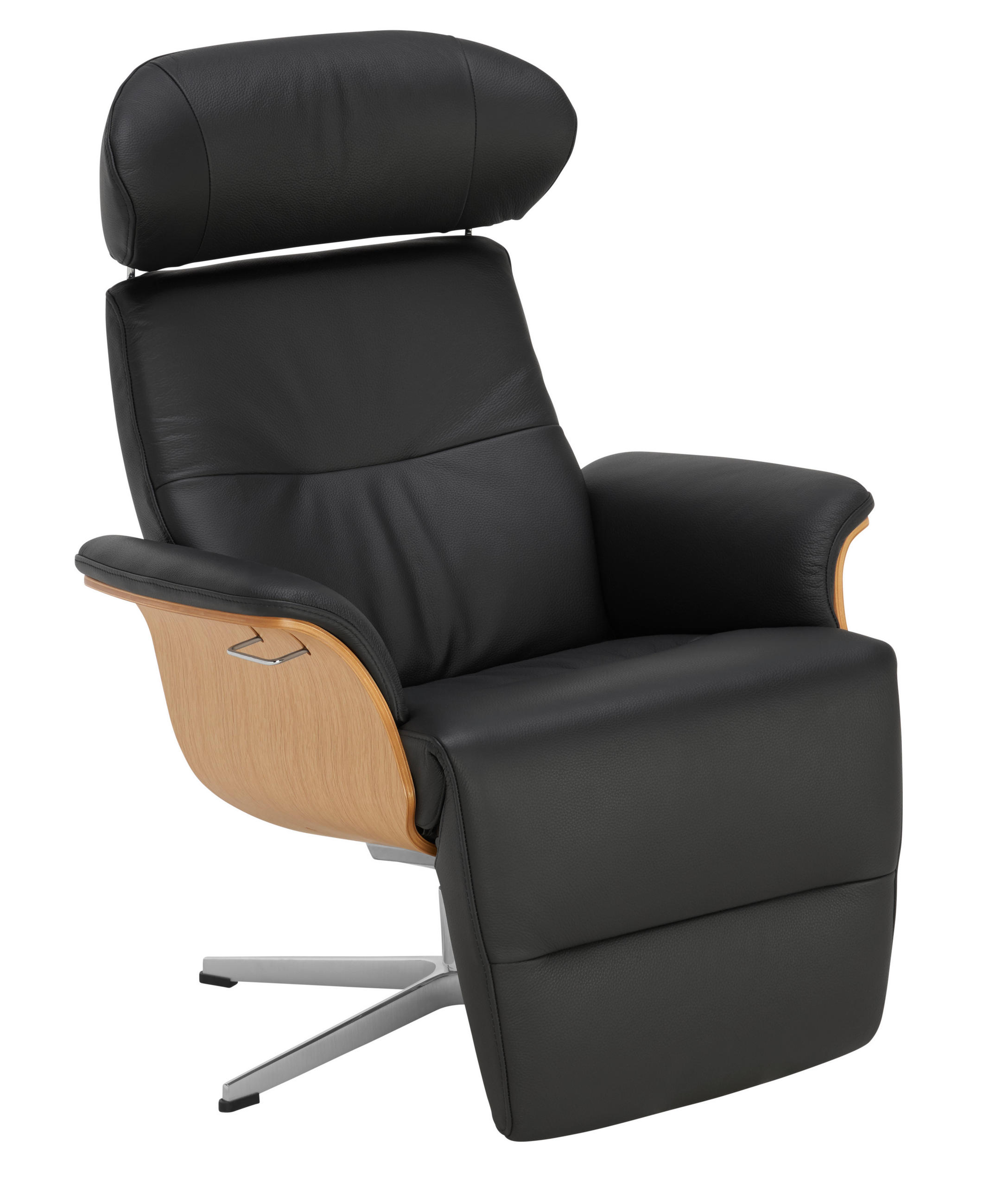 RELAXSESSEL in Holz, Metall, Leder Schwarz, Eichefarben, Alufarben  - Eichefarben/Schwarz, Natur, Leder/Holz (81/103/80cm) - Conform