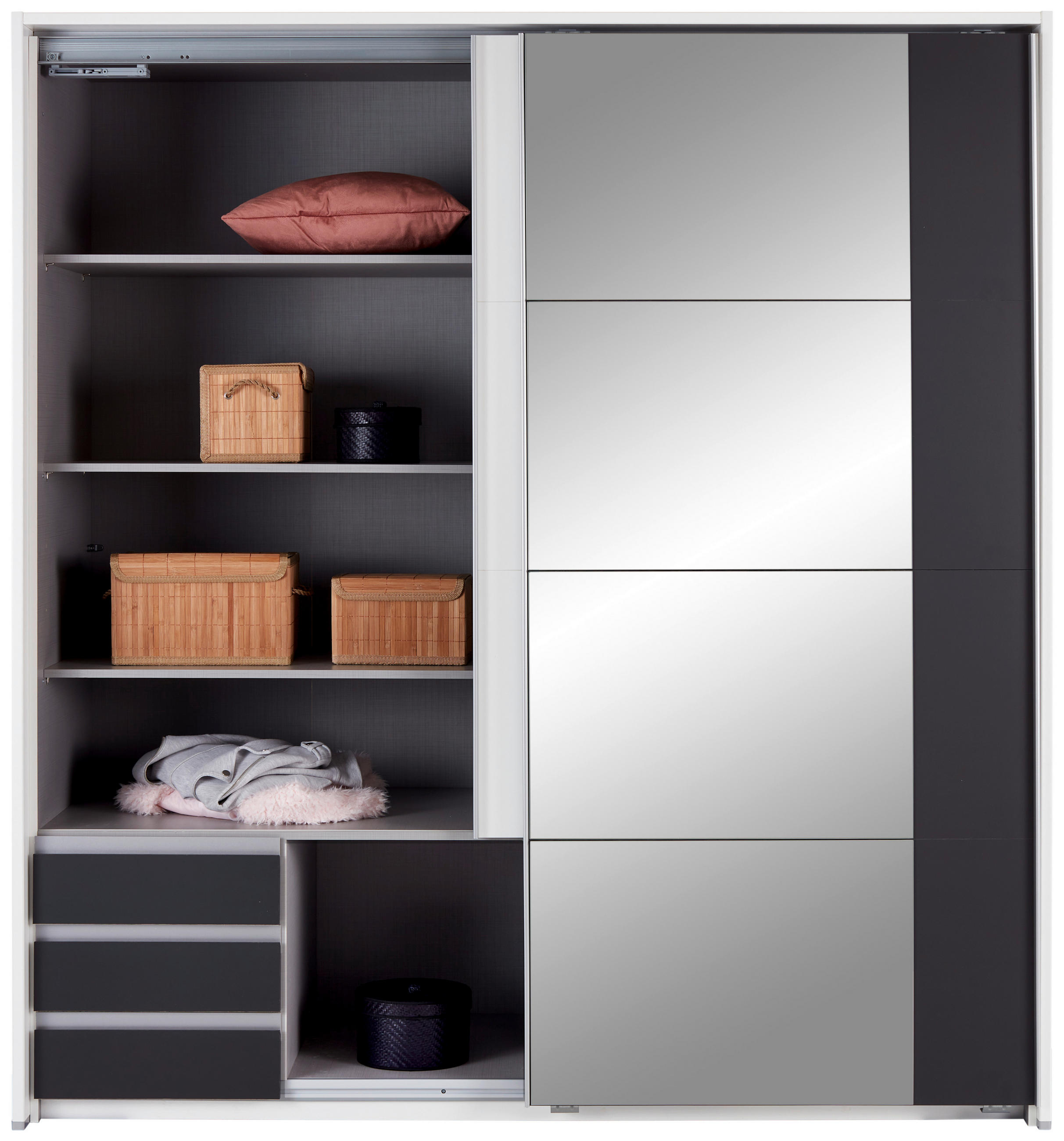 SCHWEBETÜRENSCHRANK 180/198/64 cm 2-türig Graphitfarben, Weiß  - Graphitfarben/Alufarben, MODERN, Holzwerkstoff/Kunststoff (180/198/64cm) - MID.YOU