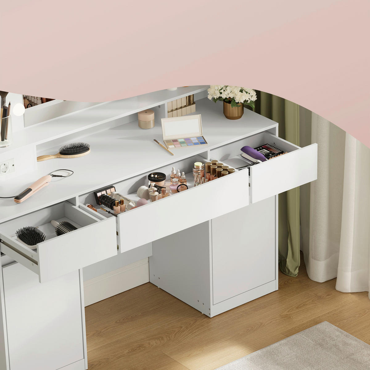 SCHMINKTISCH 107/40/144 cm, Weiß  - Weiß, KONVENTIONELL, Glas/Holzwerkstoff (107/40/144cm) - Boxxx