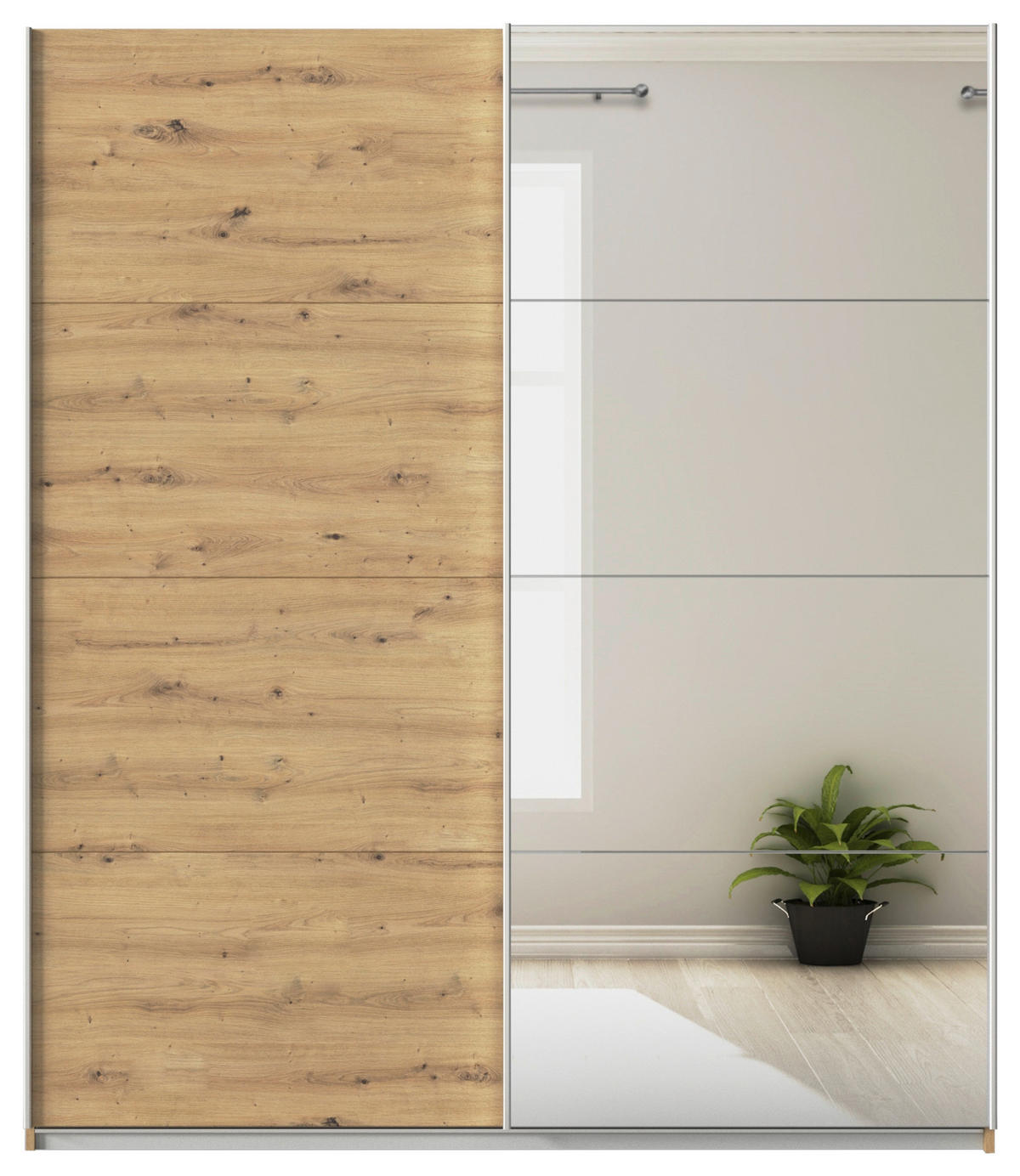 SCHWEBETÜRENSCHRANK  in Eiche Artisan  - Alufarben/Eiche Artisan, KONVENTIONELL, Glas/Holzwerkstoff (181/229/62cm) - Xora