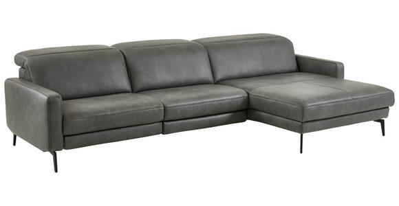 ECKSOFA Anthrazit Echtleder Kopfteilverstellung  - Anthrazit/Schwarz, Design, Leder/Metall (323/179cm) - Dieter Knoll