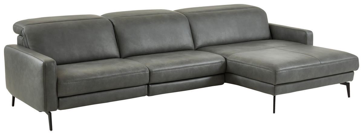 ECKSOFA  in Echtleder Anthrazit  323/179 cm  - Anthrazit/Schwarz, Design, Leder/Metall (323/179cm) - Dieter Knoll