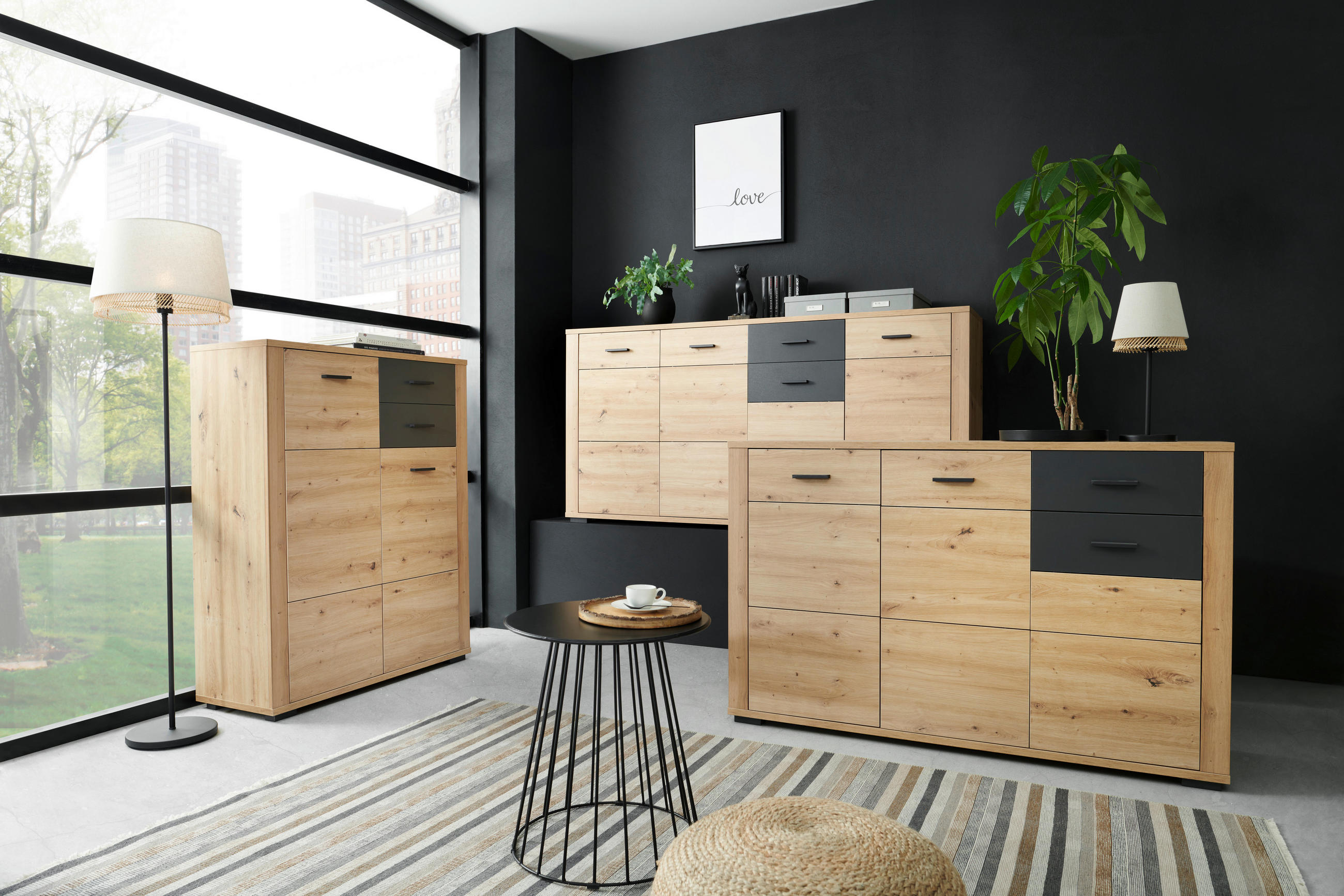 SIDEBOARD 137,6/88,7/38 cm in Anthrazit, Eiche Artisan - Anthrazit/Eiche Artisan, Konventionell, Holzwerkstoff/Kunststoff (137,6/88,7/38cm) - Xora