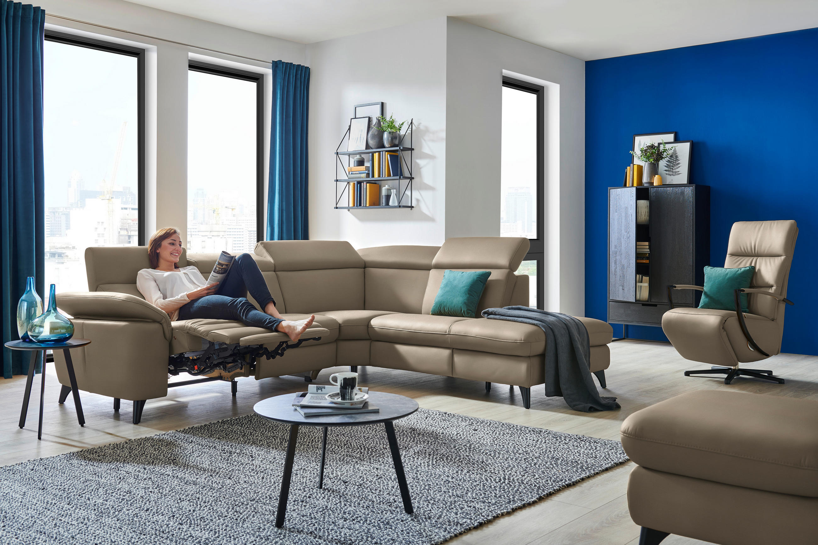 ECKSOFA in Echtleder Braun  - Schwarz/Braun, Design, Leder/Metall (285/239cm) - Cantus
