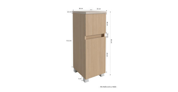 UNTERSCHRANK 30/80/35 cm   - Sandfarben/Eichefarben, KONVENTIONELL, Holzwerkstoff/Kunststoff (30/80/35cm) - Xora