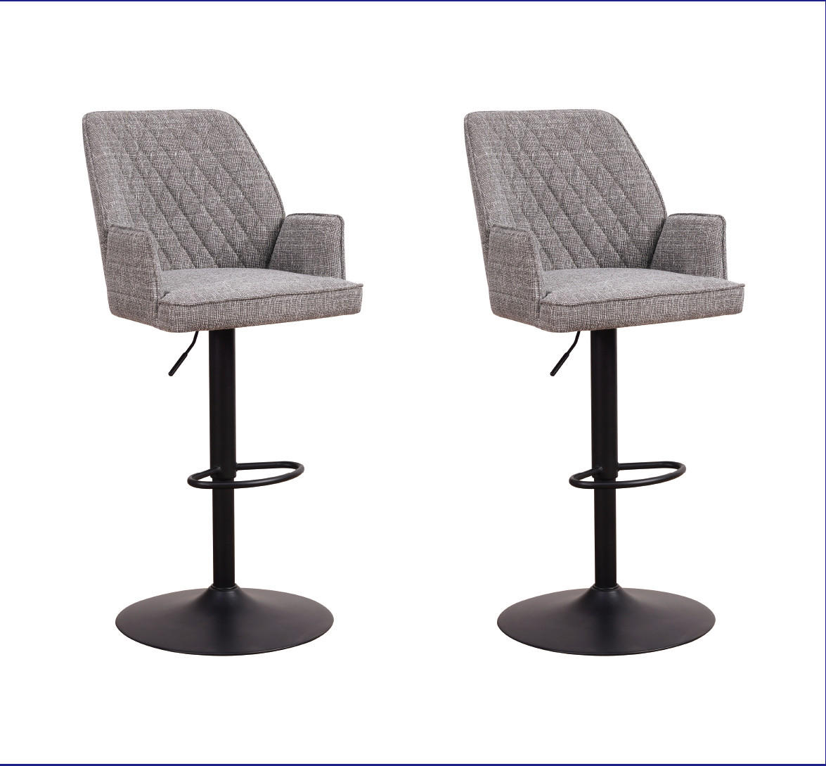 BARHOCKER-SET Chenille Hellgrau gastro- und objekttauglich, Sitzfläche 360° drehbar  - Hellgrau/Schwarz, MODERN, Textil/Metall (54/100/58cm) - MID.YOU