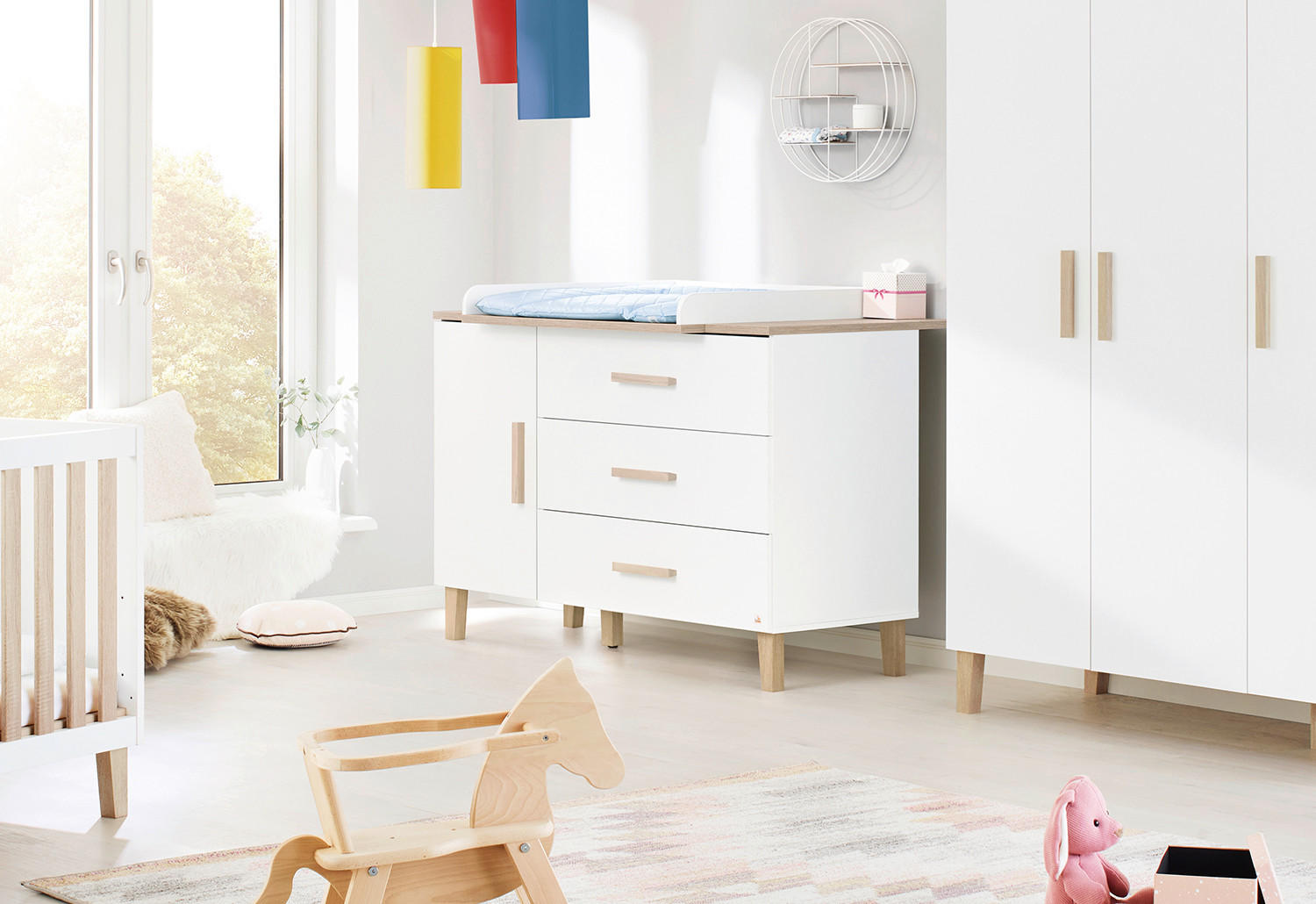WICKELKOMMODE PINOLINO LUMI Weiß, Eichefarben - Eichefarben/Weiß, Design, Holz/Holzwerkstoff (136/101/77cm)