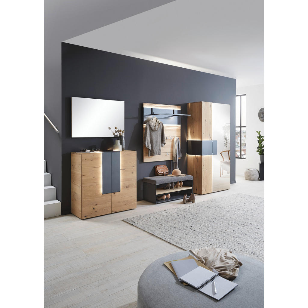 Thumbnail - Voglauer Schuhschrank, Anthrazit, Eiche, Holz, Wildeiche, furniert, mehrschichtige Massivholzplatte (Tischlerplatte), 3 ...