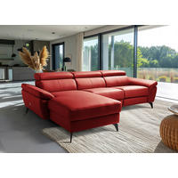 ECKSOFA Rot Echtleder Lederlook Rücken echt, Armteilverstellung, Relaxfunktion, Kopfteilverstellung  - Rot/Schwarz, Design, Leder/Textil (179/252cm) - Livetastic