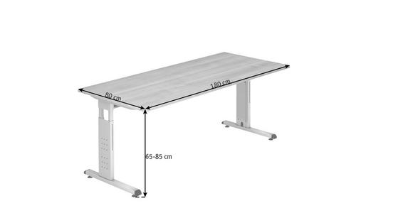 SCHREIBTISCH 180/80/65-85 cm  in Weiß  - Silberfarben/Weiß, KONVENTIONELL, Holzwerkstoff/Metall (180/80/65-85cm) - Venda