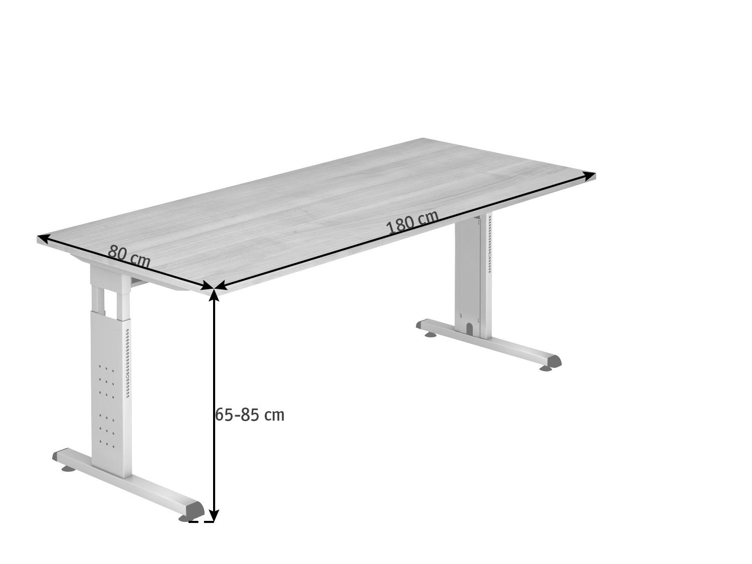 SCHREIBTISCH höhenverstellbar  - Silberfarben/Grau, KONVENTIONELL, Holzwerkstoff/Metall (180/80/65-85cm) - Venda